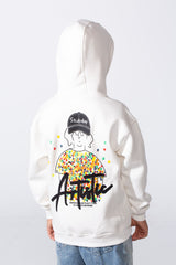 Boy's Zip-Up Back Artistic Print Long Sleeve Oversize Melton Hood Sweatshirt