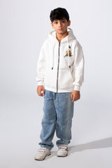 Boy's Zip-Up Back Artistic Print Long Sleeve Oversize Melton Hood Sweatshirt