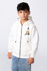 Boy's Zip-Up Back Artistic Print Long Sleeve Oversize Melton Hood Sweatshirt