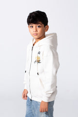 Boy's Zip-Up Back Artistic Print Long Sleeve Oversize Melton Hood Sweatshirt
