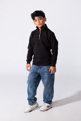 Boy's Quarter-Zip Mock Neck Sweatshirt Detailed Tomato Store With Elasticated Cuffs And Ham