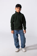 Boy's Quarter-Zip Mock Neck Sweatshirt Detailed Tomato Store With Elasticated Cuffs And Ham