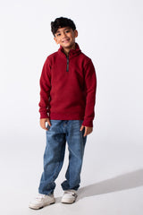 Boy's Quarter-Zip Mock Neck Sweatshirt Detailed Tomato Store With Elasticated Cuffs And Ham