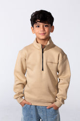 Boy's High Nick Half Zip With Back Text Print Oversize Comfy Daily Wear Casual Sweatshirt