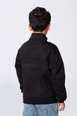 Boy's High Nick Half Zip With Back Text Print Oversize Comfy Daily Wear Casual Sweatshirt