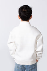 Boy's High Nick Half Zip With Back Text Print Oversize Comfy Daily Wear Casual Sweatshirt