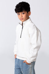 Boy's High Nick Half Zip With Back Text Print Oversize Comfy Daily Wear Casual Sweatshirt