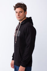 Men's Kangaroo Pockets Bold Text Chest Print Long Sleeves Slim Fit Hooded Daily Wear Comfy Sweatshirt