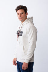 Men's Kangaroo Pockets Bold Text Chest Print Long Sleeves Slim Fit Hooded Daily Wear Comfy Sweatshirt