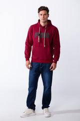 Men's Kangaroo Pockets Bold Text Chest Print Long Sleeves Slim Fit Hooded Daily Wear Comfy Sweatshirt