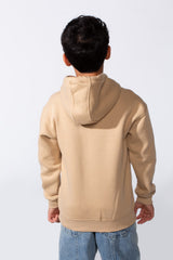Boy's Long Sleeve Kangaroo Pocket With Front Letter Print Oversize Soft Melton Fabric For Relaxed Fit Everyday Wear Hooded Sweatshirt