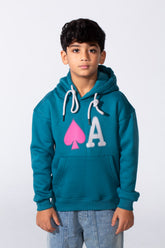 Boy's Long Sleeve Kangaroo Pocket With Front Letter Print Oversize Soft Melton Fabric For Relaxed Fit Everyday Wear Hooded Sweatshirt