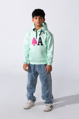 Boy's Long Sleeve Kangaroo Pocket With Front Letter Print Oversize Soft Melton Fabric For Relaxed Fit Everyday Wear Hooded Sweatshirt