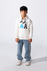 Boy's Long Sleeve Kangaroo Pocket With Front Letter Print Oversize Soft Melton Fabric For Relaxed Fit Everyday Wear Hooded Sweatshirt