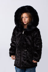 Girl's Long Sleeve Double Face With Fur Hood High Warm Two Look Waterproof Jacket