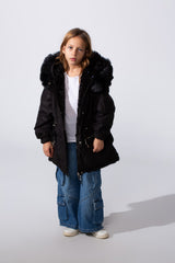 Girl's Long Sleeve Double Face With Fur Hood High Warm Two Look Waterproof Jacket