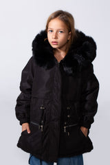 Girl's Long Sleeve Double Face With Fur Hood High Warm Two Look Waterproof Jacket