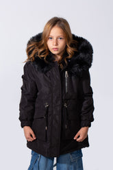 جاكيت بناتي مقاوم للماء بأكمام طويلة بوفّر متعدد الاستخدامات مع غطاء رأس فرو وجوانب دافئة