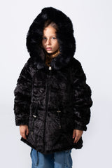 Girl's Puffer Long Sleeve Versatile Two In One Fur Hood Waterproof Side Warmth Jacket
