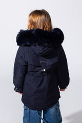 Girl's Zip-Up With Two Side Pockets Fur Hood Buffer Thermal Waterproof Jacket