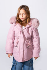 Girl's Zip-Up With Two Side Pockets Fur Hood Buffer Thermal Waterproof Jacket