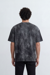 Men’s Tomato Store Balance Fade T-Shirt Relaxed Fit Cloudy Acid Wash Surface Tonal Chest Typography Print Scattered Scratch Distress