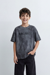 Boy's Tomato Store Balance Smoke T-Shirt Cloudy Acid Wash Texture Broken Scratch Marks Tonal Balance Chest Graphic Oversized