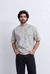Men’s Tomato Store Cloud Wash T-Shirt Tonal Fade Effect Surface Subtle Geometric Sketch Detail