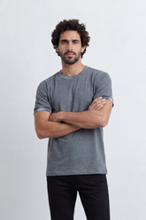 Men’s Tomato Store Melange Trim Relaxed Fit T-Shirt With Fine Marl Surface Contrast Cuff Band Detail Plain Front