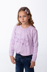 Girl's Crew Neckline Detailed With Shimmering Silver Glitter Print Cinched Elastic Hem Versatile Slim Fit Sweatshirt