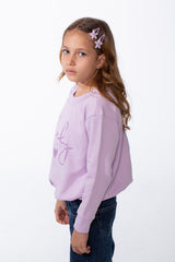 Girl's Crew Neckline Detailed With Shimmering Silver Glitter Print Cinched Elastic Hem Versatile Slim Fit Sweatshirt