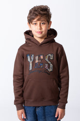 Boy's Melton Slim Fit Front Yes Print Hooded Sweatshirt With Kangaroo Pocket