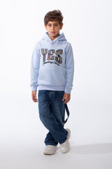 Boy's Melton Slim Fit Front Yes Print Hooded Sweatshirt With Kangaroo Pocket