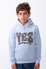 Boy's Melton Slim Fit Front Yes Print Hooded Sweatshirt With Kangaroo Pocket