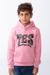 Boy's Melton Slim Fit Front Yes Print Hooded Sweatshirt With Kangaroo Pocket