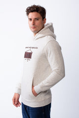 Men's Long Sleeves Kangaroo Pockets Detailed With Graphic Print And Text Everyday Style Melton slim Fit Sweatshirt