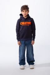 Boy's Slim Fit Melton Creative Print Hooded Sweatshirt
