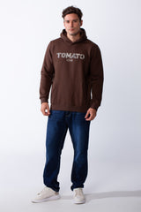 Men's Kangaroo Pockets Practical Hood Design Long Sleeve Bold Text Print Knit Melton Fabric Slim Fit Sweatshirt