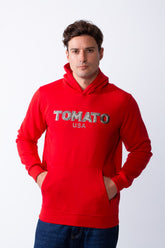 Men's Kangaroo Pockets Practical Hood Design Long Sleeve Bold Text Print Knit Melton Fabric Slim Fit Sweatshirt