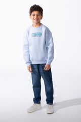 Boy's Comfortable Crew Neckline Dropped Shoulders Vibrant Cyan Bubble Graphic Oversize Sweatshirt