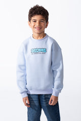 Boy's Comfortable Crew Neckline Dropped Shoulders Vibrant Cyan Bubble Graphic Oversize Sweatshirt