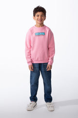 Boy's Comfortable Crew Neckline Dropped Shoulders Vibrant Cyan Bubble Graphic Oversize Sweatshirt