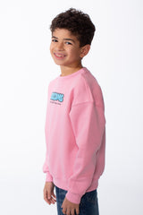 Boy's Comfortable Crew Neckline Dropped Shoulders Vibrant Cyan Bubble Graphic Oversize Sweatshirt