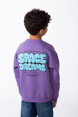 Boy's Comfortable Crew Neckline Dropped Shoulders Vibrant Cyan Bubble Graphic Oversize Sweatshirt