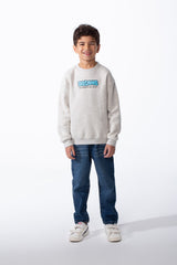Boy's Comfortable Crew Neckline Dropped Shoulders Vibrant Cyan Bubble Graphic Oversize Sweatshirt