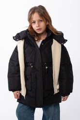Girl’s Hooded Quilted Waterproof Puffer Jacket with Adjustable Waist