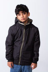 Boy’s Double Face Waterproof Hooded Puffer Jacket With Pockets