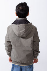 Boy’s Double Face Waterproof Stripe Sleeve Design Puffer Hooded Jacket