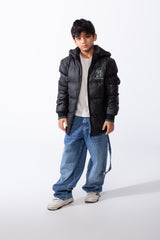 Boy’s Waterproof Double Face Full Zip Closure Comfortable Casual Contrast Stripe Ribbed Cuff Jacket