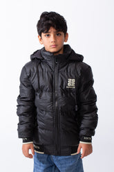 Boy’s Puffer Double Face Waterproof Ribbed Cuffs & Hem Hood Long Sleeve Jacket